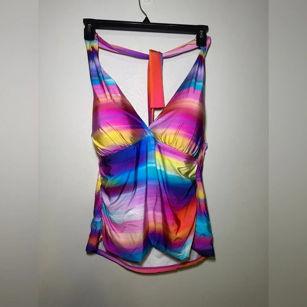 La Blanca Sunset Shores Halter Tankini Colorful Molded Cups TOP ONLY W18